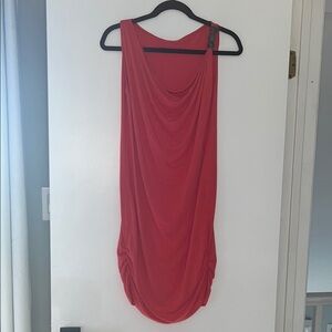 Coral Draped Sleeveless Dress